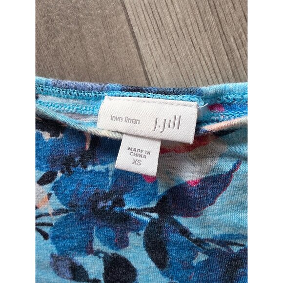J. Jill Love Linen XS Floral Print Top Blue & Pink Short Sleeve - Picture 4 of 7